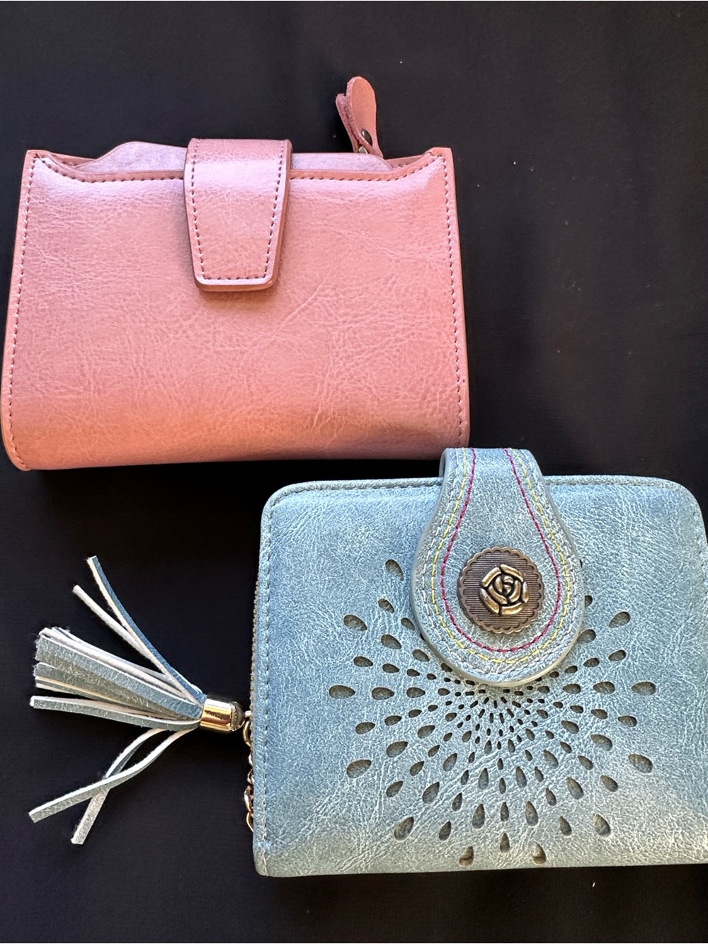 Women's Pink Faux Leather Snap Wallet & blue faux leather Unbranded